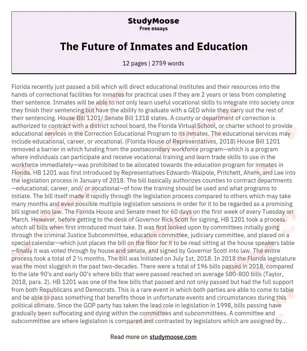 The Future of Inmates and Education essay
