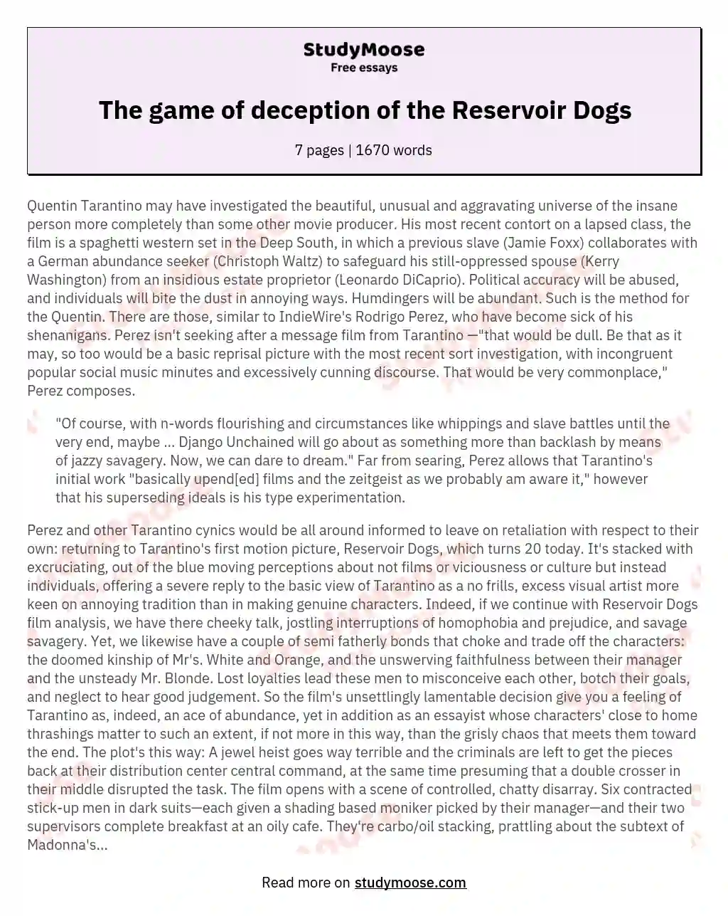 The game of deception of the Reservoir Dogs essay