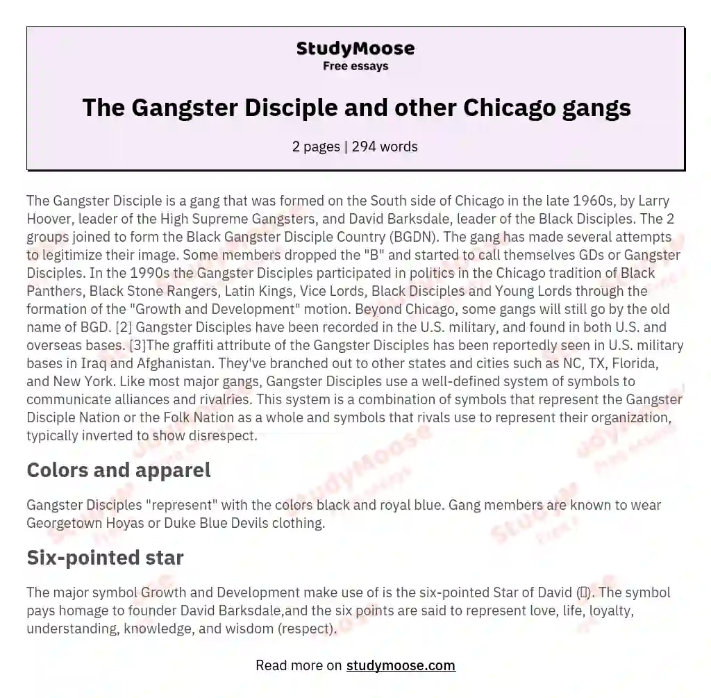 The Gangster Disciple and other Chicago gangs essay