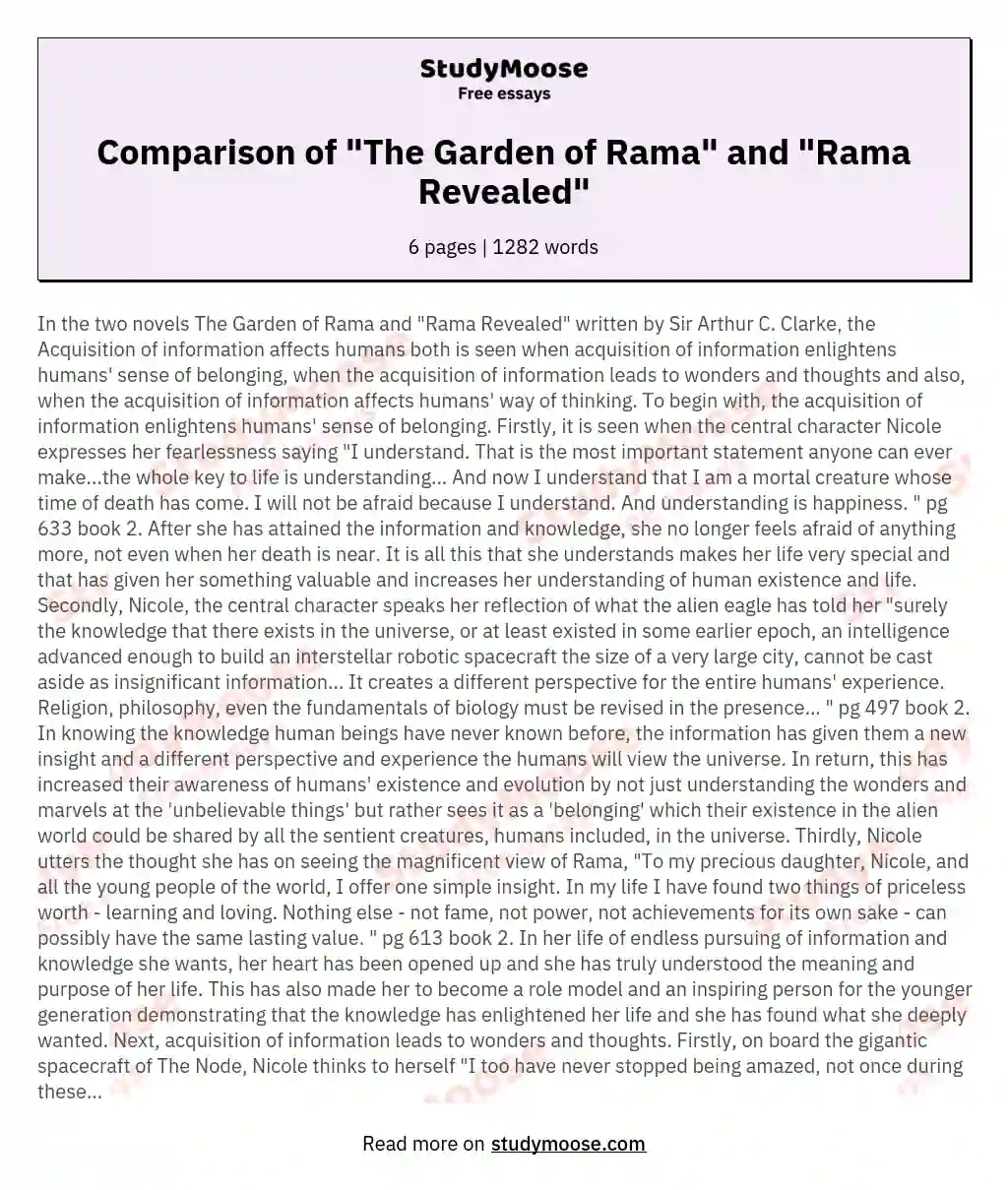 Comparison of "The Garden of Rama" and "Rama Revealed" essay