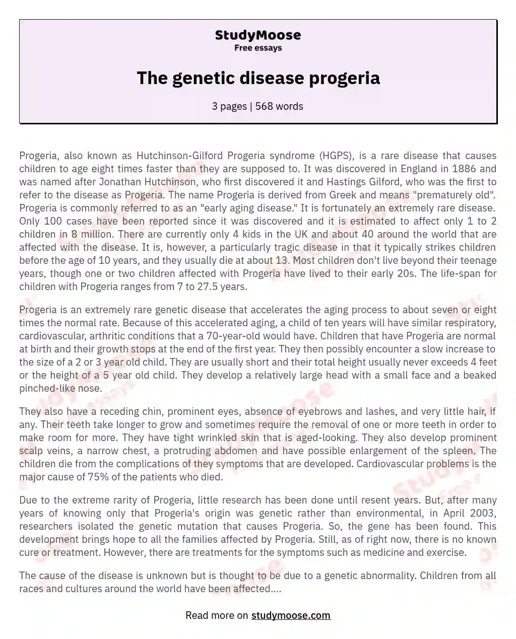 Understanding Progeria: A Rare Genetic Disorder Accelerating Aging essay