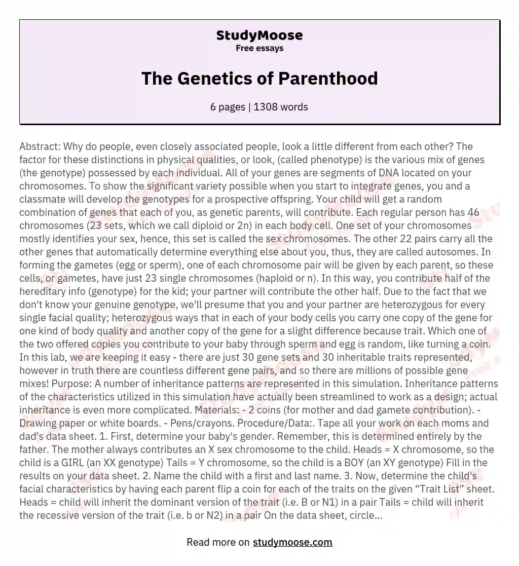 The Genetics of Parenthood essay