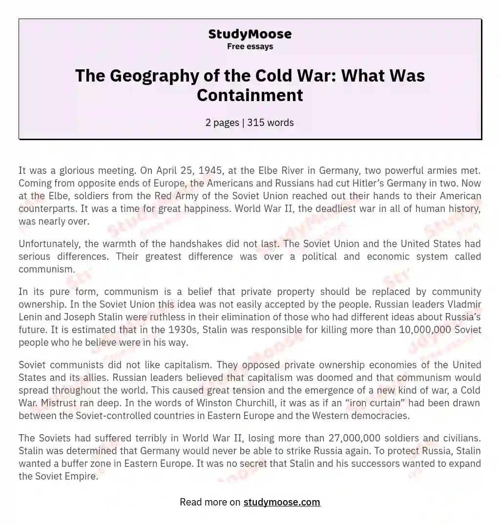 the geography of the cold war what was containment essay