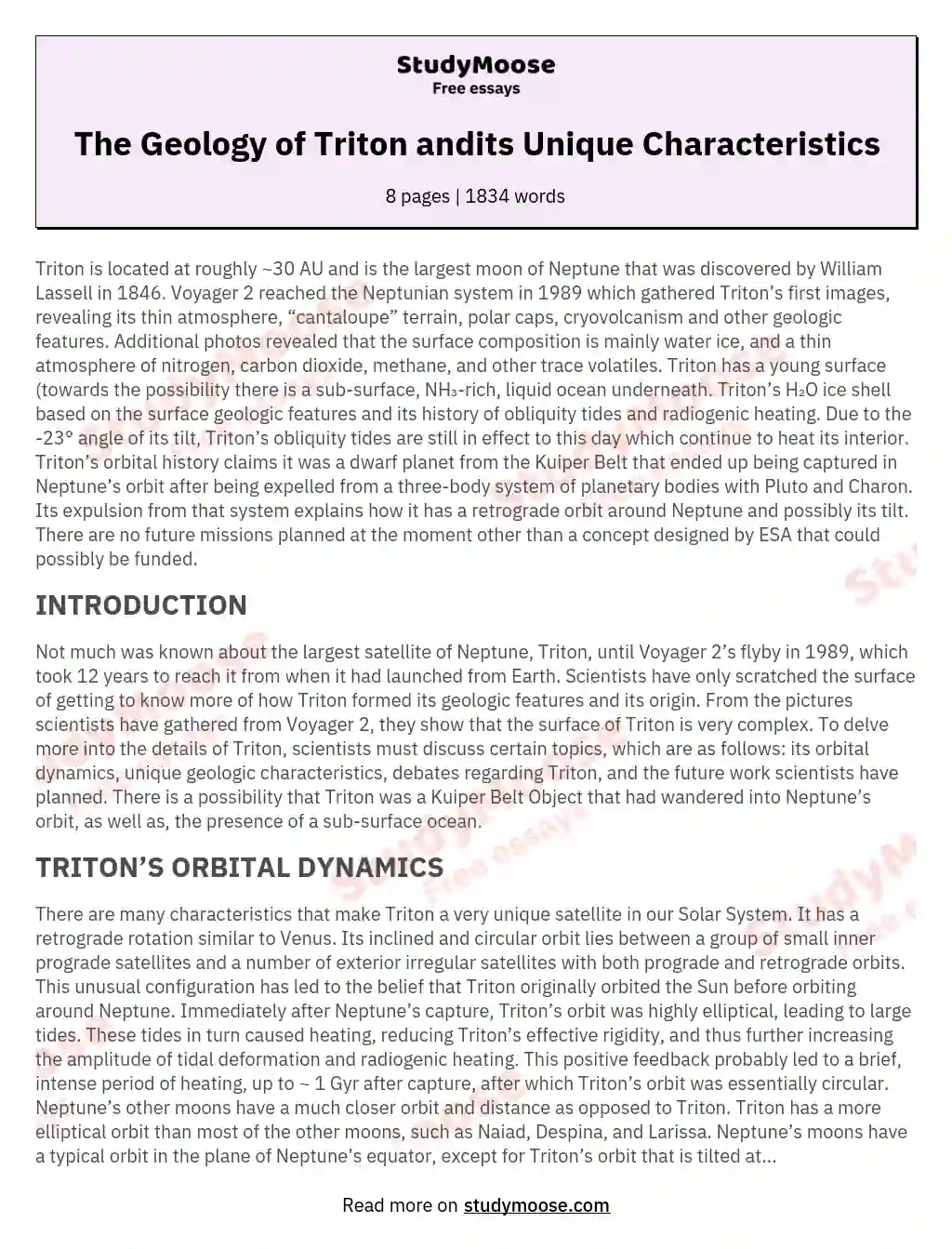 The Geology of Triton andits Unique Characteristics essay