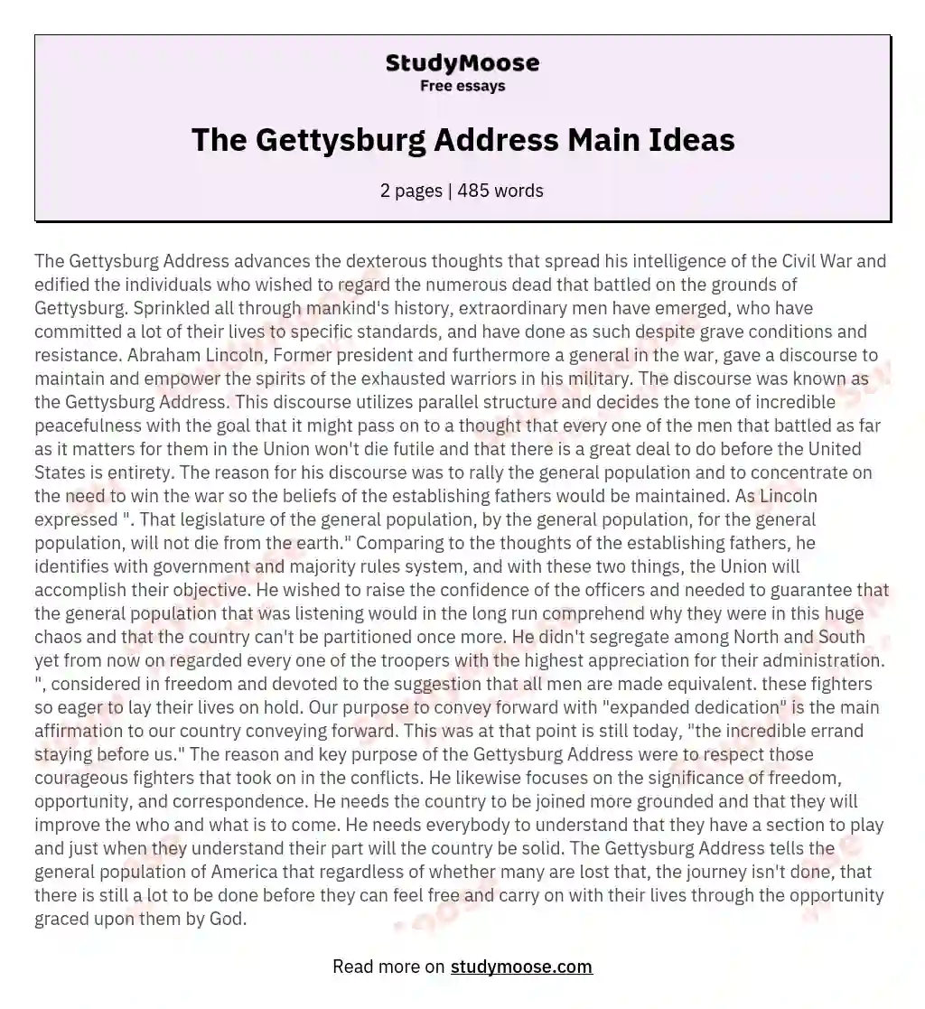 The Gettysburg Address Main Ideas