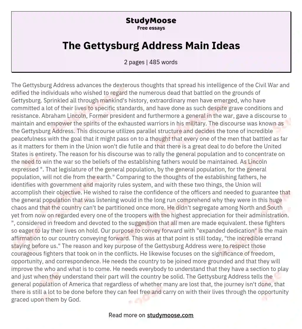 The Gettysburg Address Main Ideas Free Essay Example