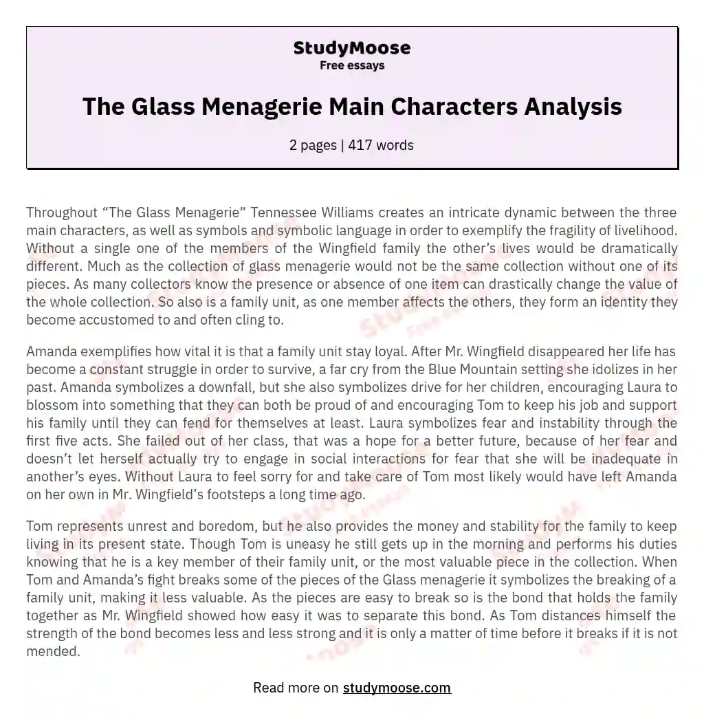 The Glass Menagerie Main Characters Analysis