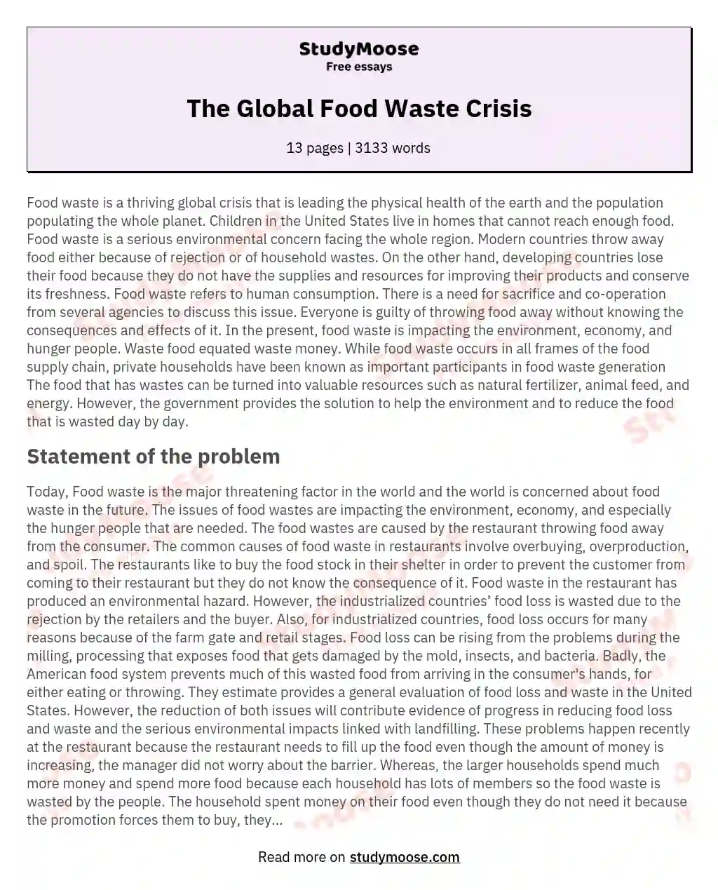 The Global Food Waste Crisis essay