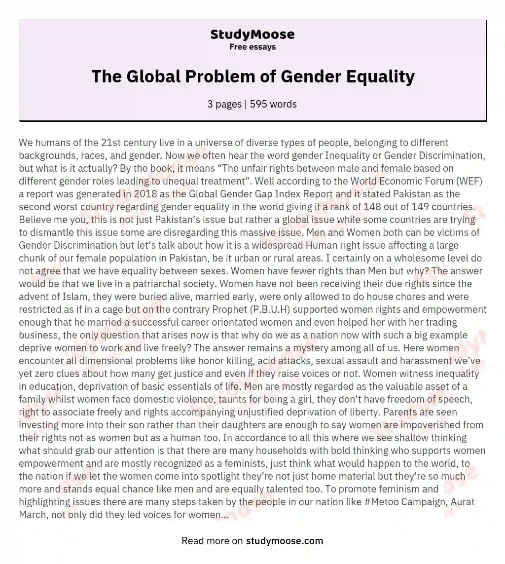 The Global Problem Of Gender Equality Free Essay Example