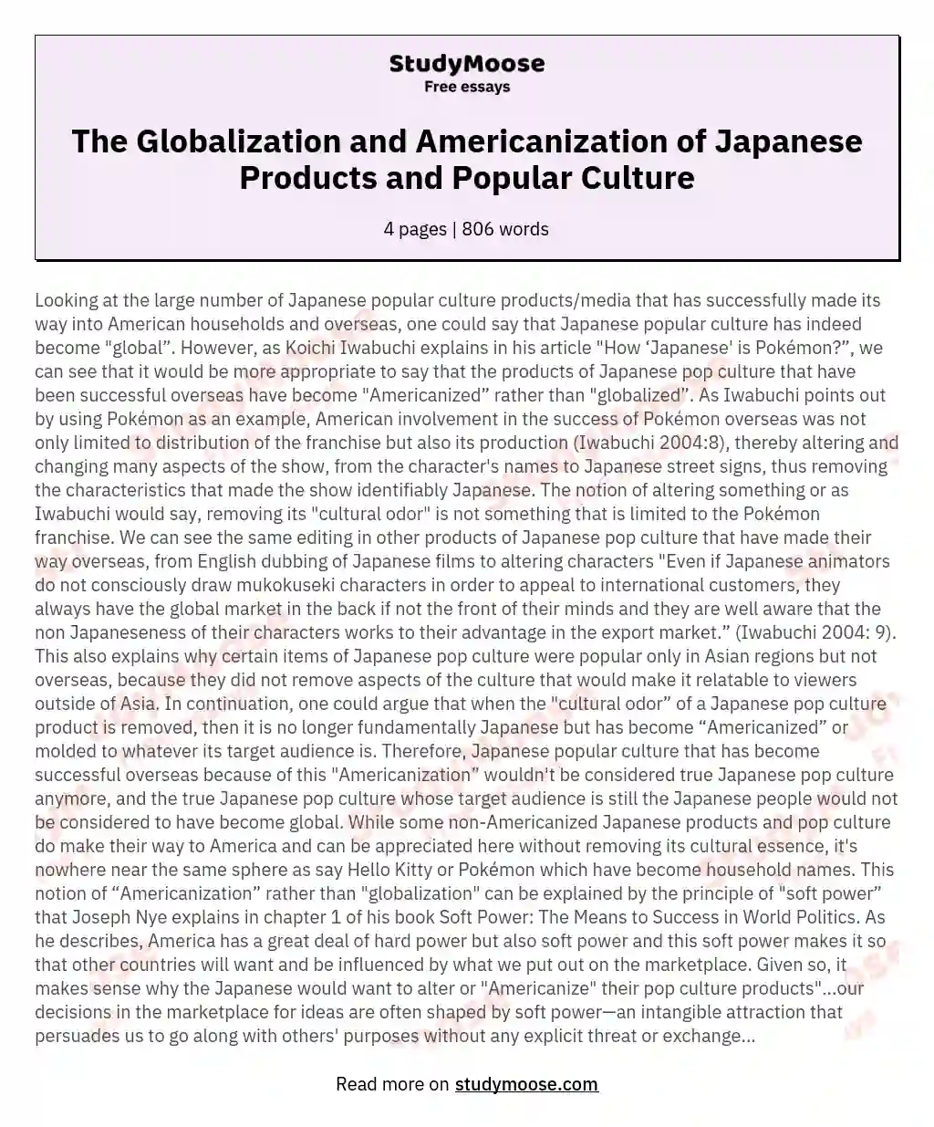 The Globalization and Americanization of Japanese Products and Popular Culture essay