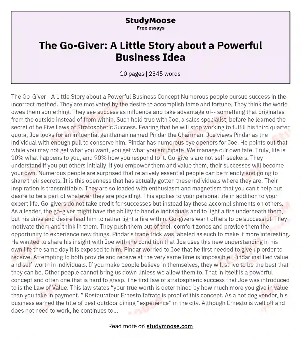 The Go-Giver: A Little Story about a Powerful Business Idea essay