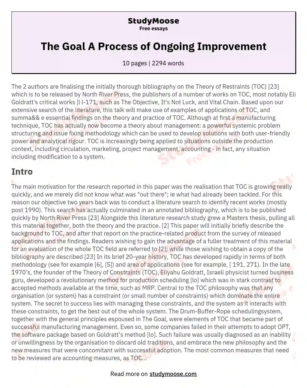 The Goal A Process of Ongoing Improvement essay