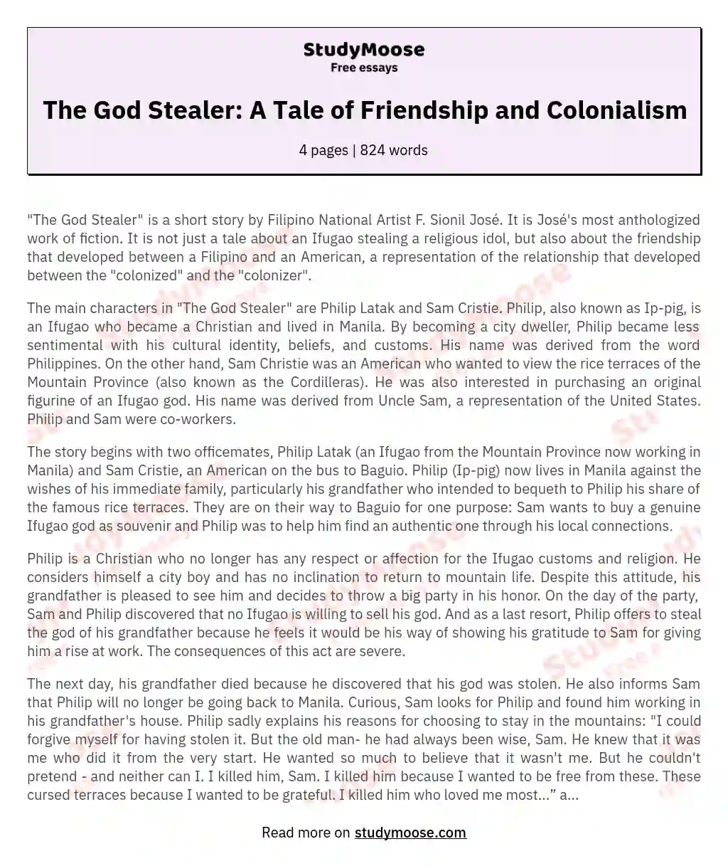 The God Stealer: A Tale of Friendship and Colonialism essay