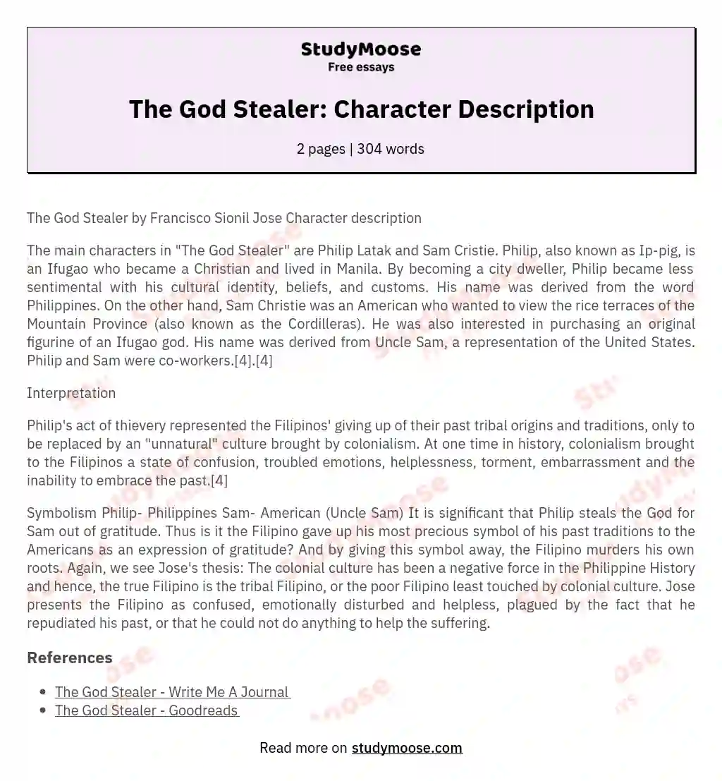 The God Stealer: Character Description essay