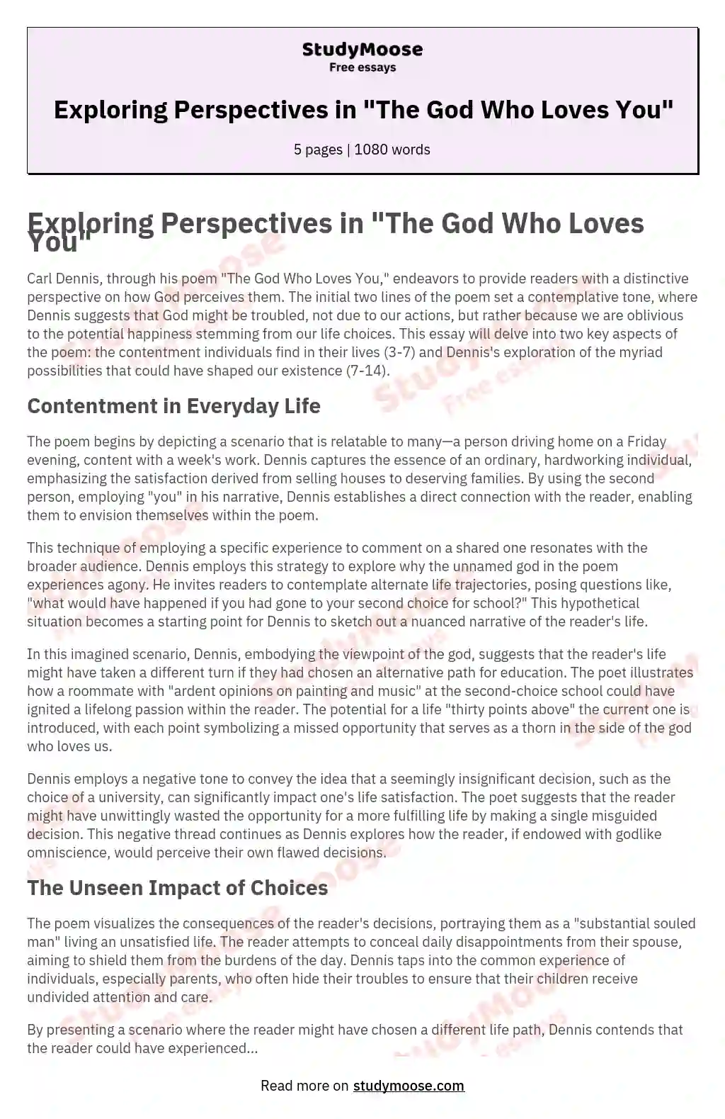 Exploring Perspectives in "The God Who Loves You" essay