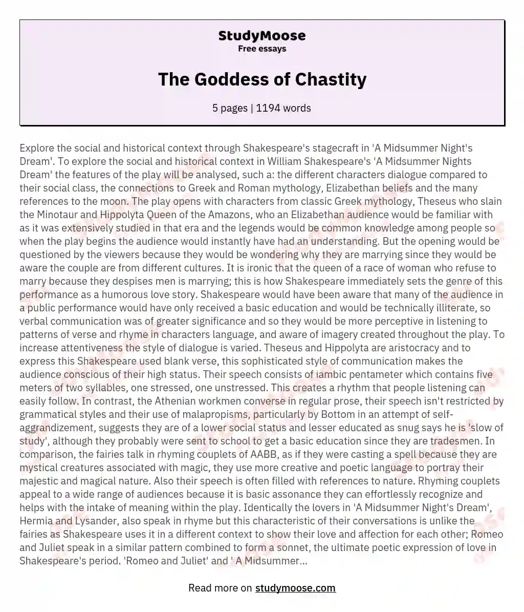 The Goddess of Chastity essay