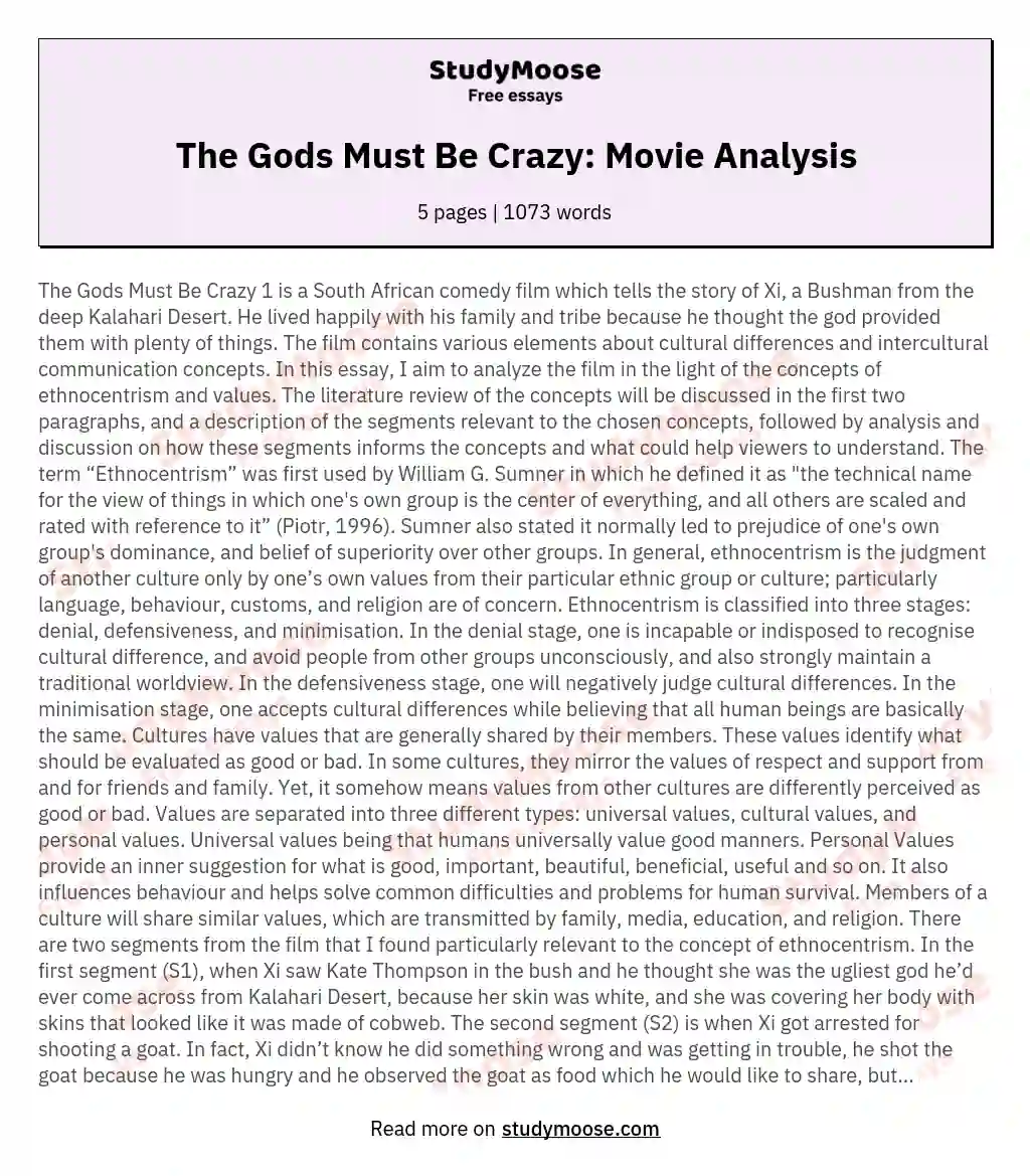 The Clash of Cultures: Analyzing "The Gods Must Be Crazy" essay