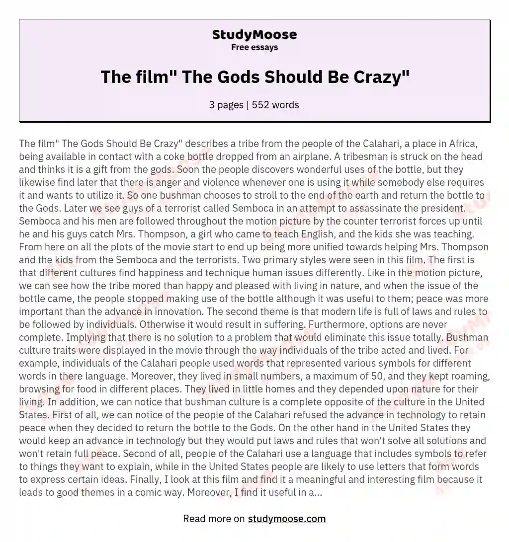 The film" The Gods Should Be Crazy" essay
