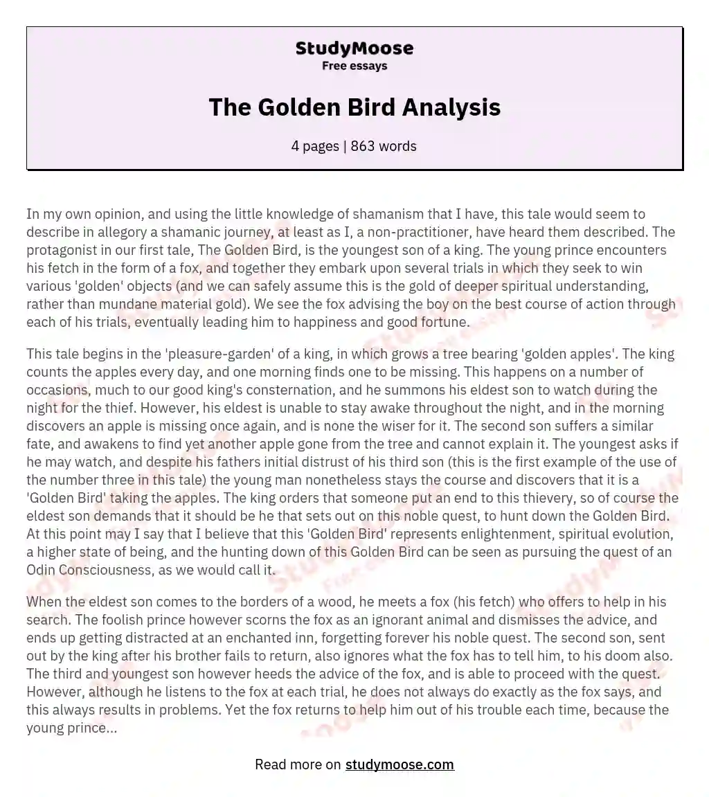 The Golden Bird Analysis essay