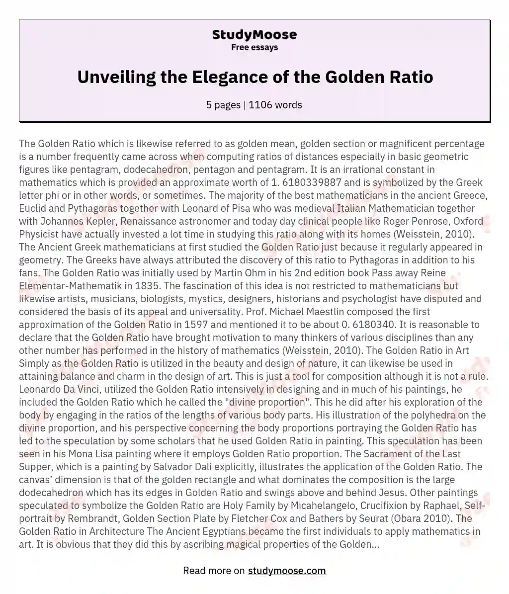 Unveiling the Elegance of the Golden Ratio essay