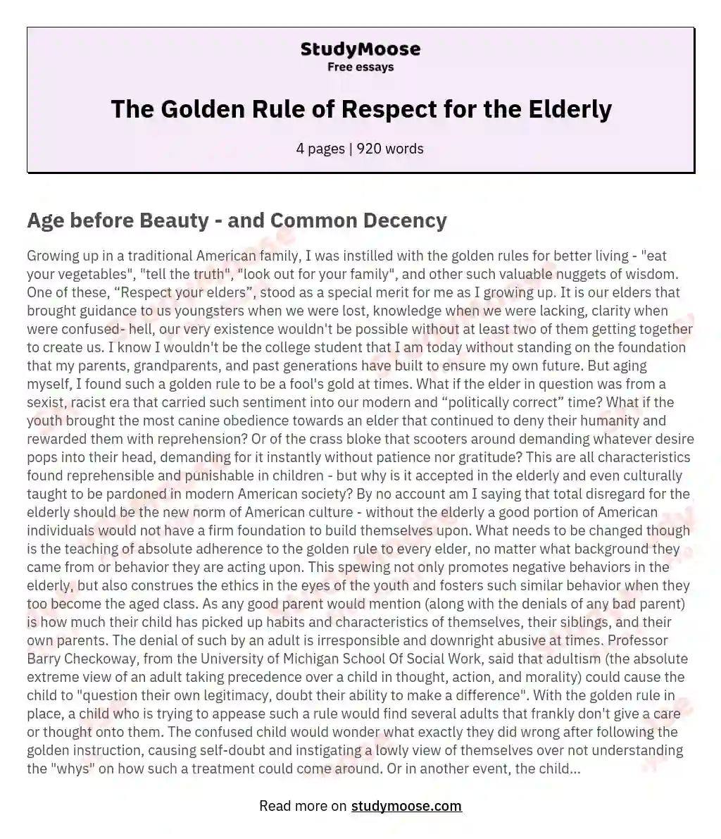 The Golden Rule of Respect for the Elderly essay