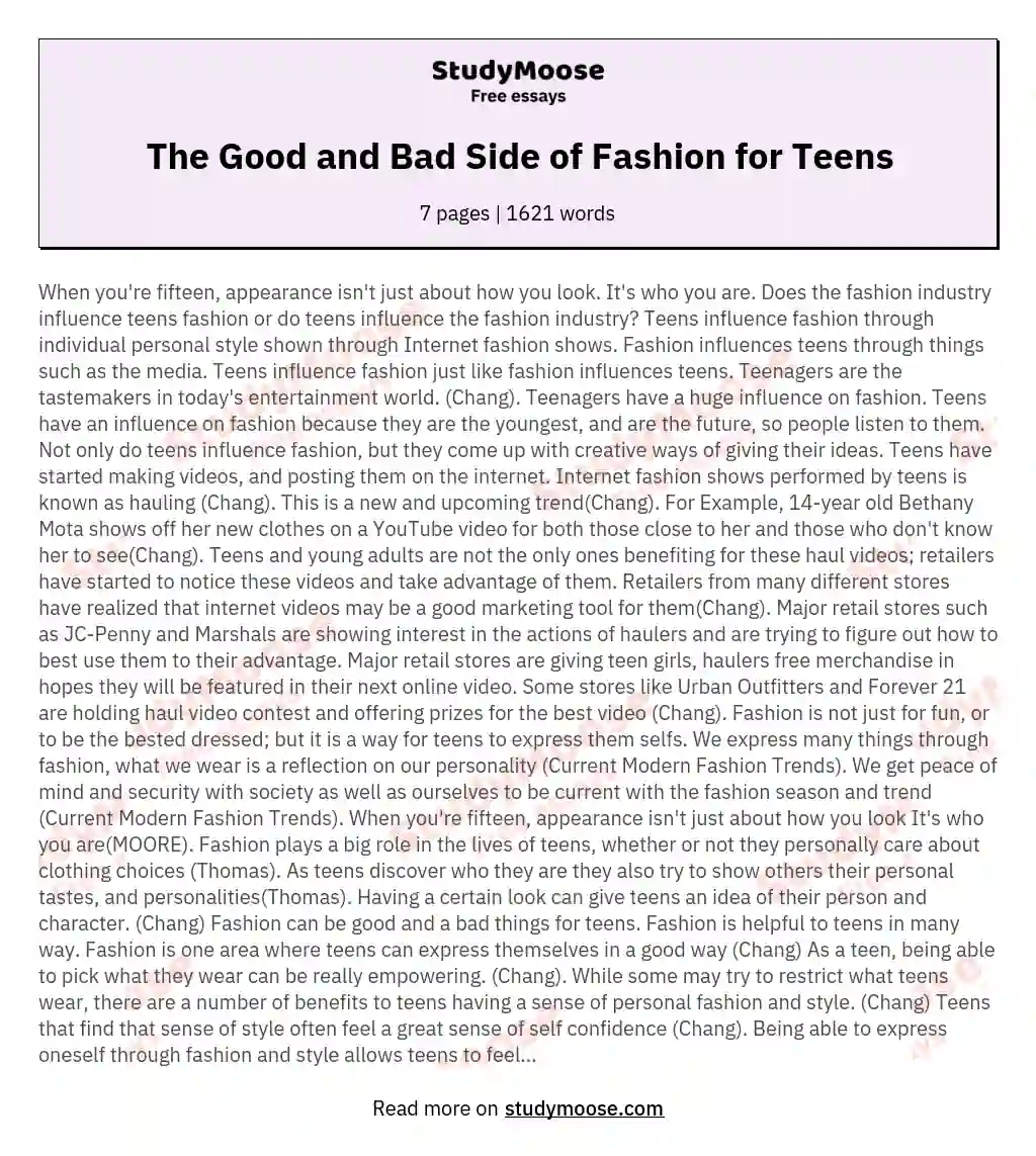 The Good and Bad Side of Fashion for Teens essay
