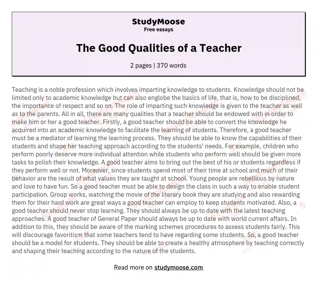 The Good Qualities of a Teacher essay