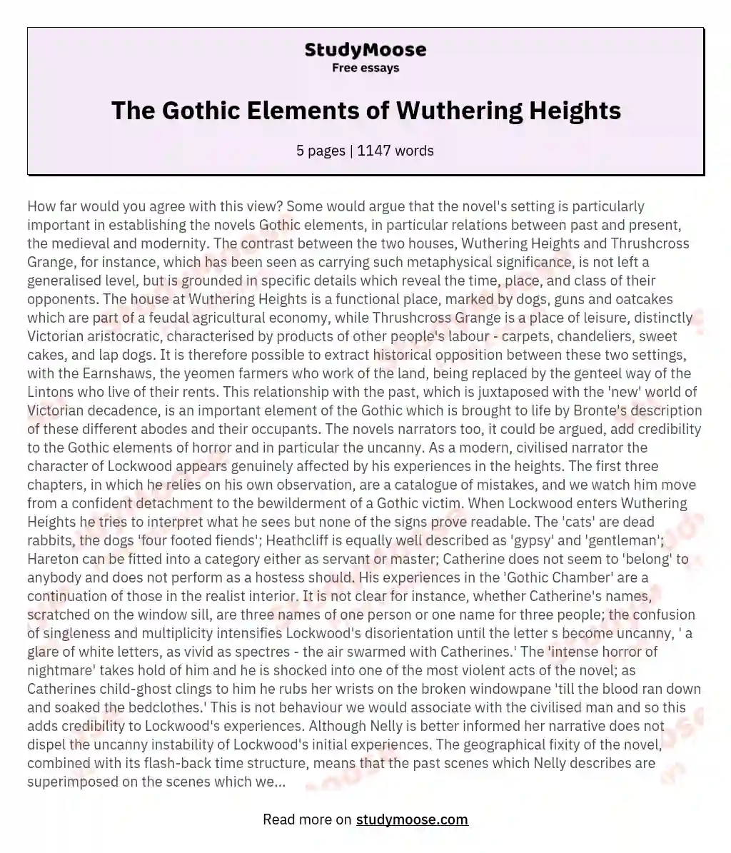 The Gothic Elements of Wuthering Heights essay