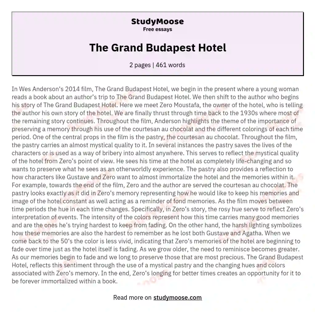 The Grand Budapest Hotel essay
