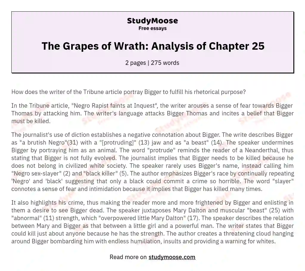 The Grapes of Wrath: Analysis of Chapter 25