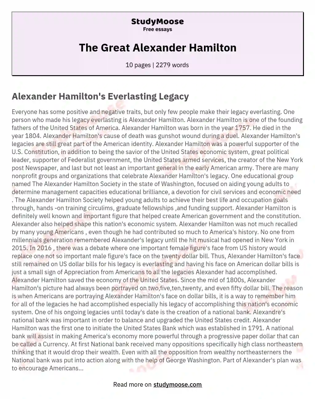 The Great Alexander Hamilton