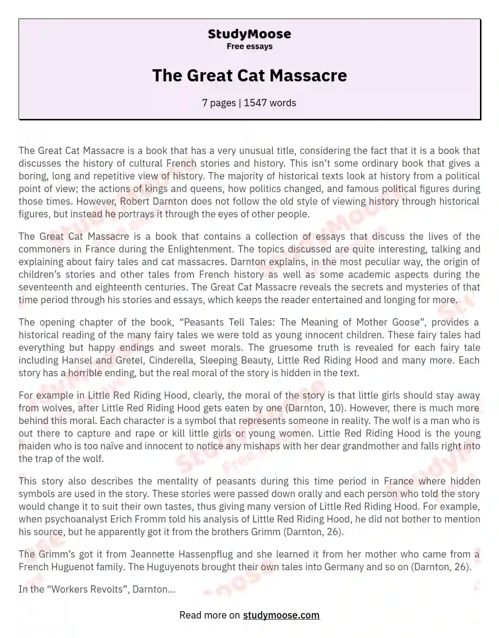 The Great Cat Massacre essay