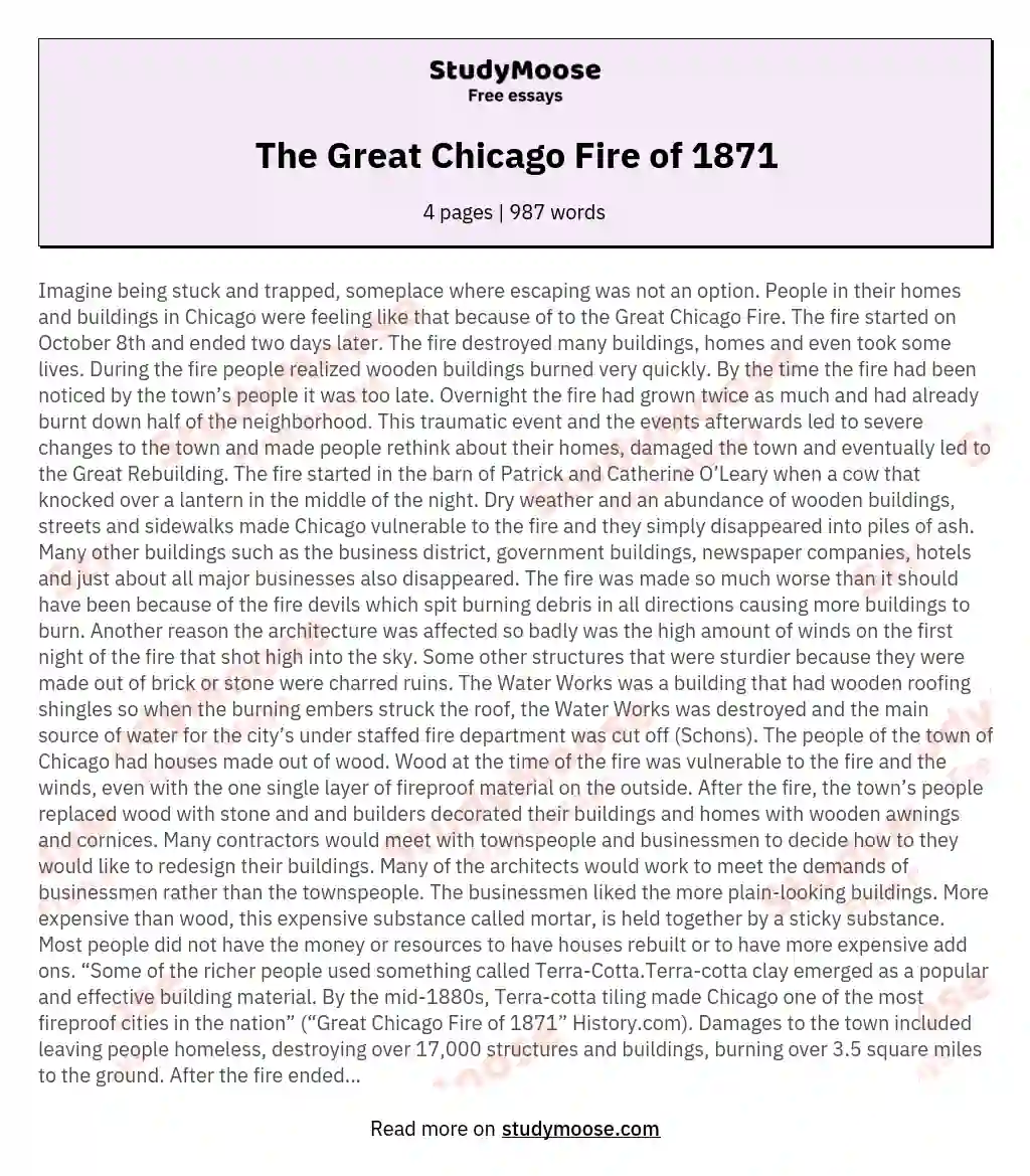 The Great Chicago Fire of 1871 essay