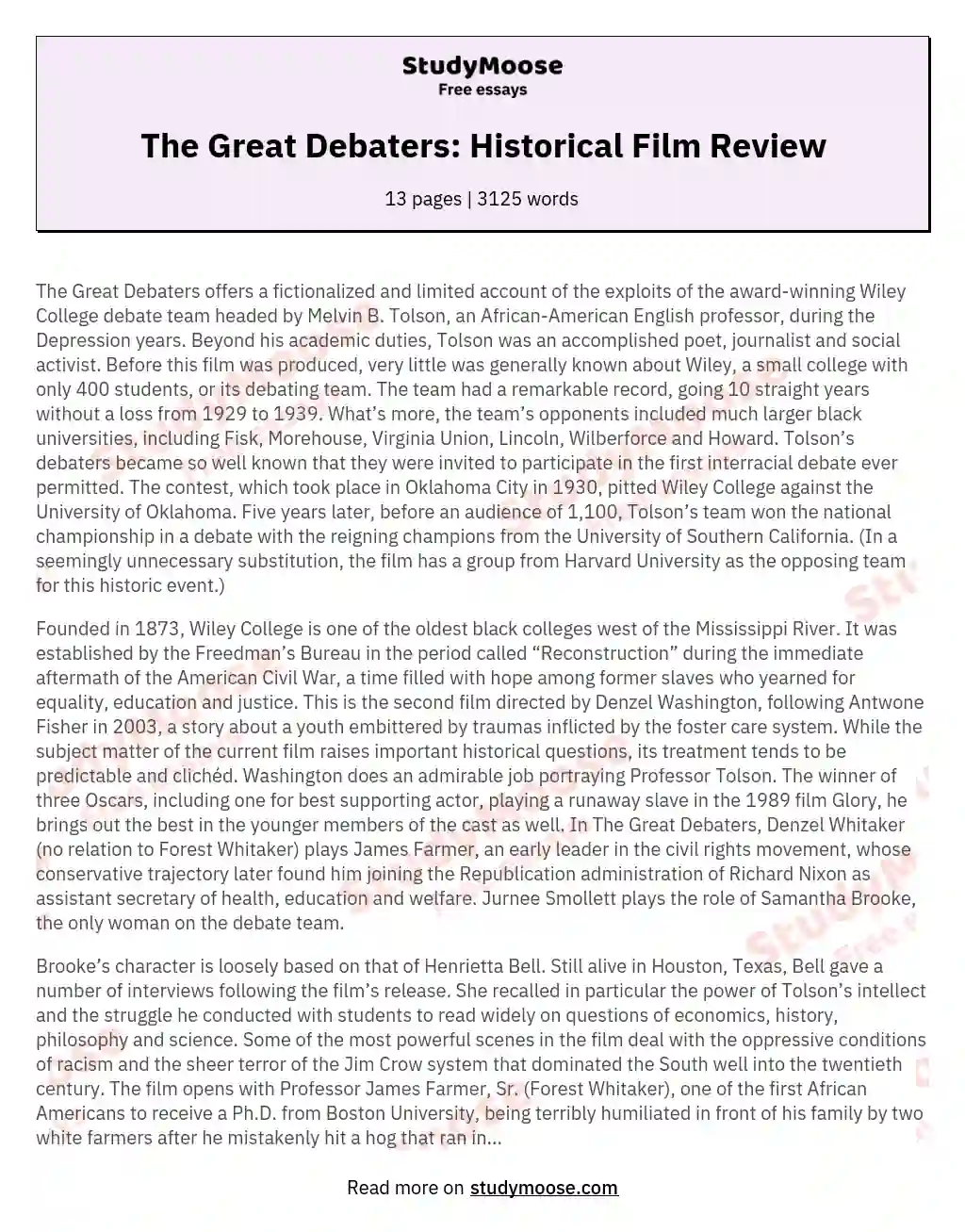 The Great Debaters: Historical Film Review