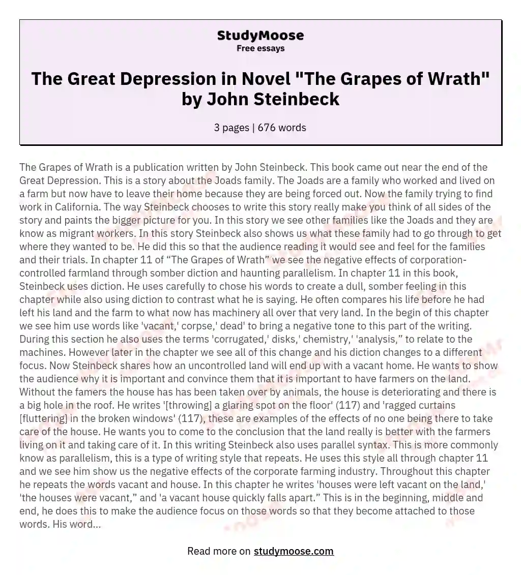 The Great Depression in Novel "The Grapes of Wrath" by John Steinbeck