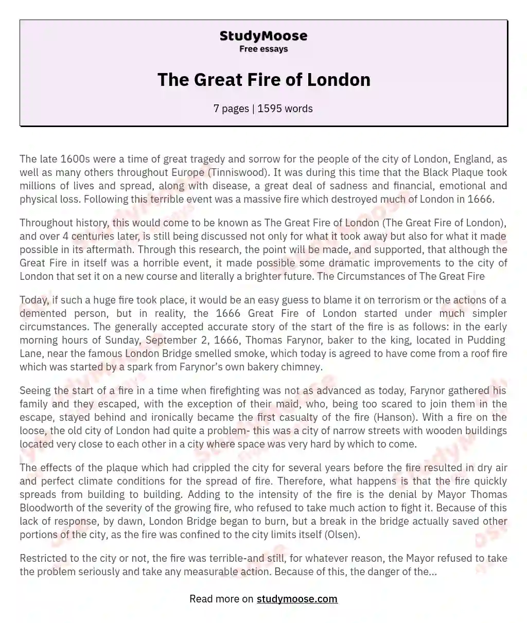 The Great Fire of London essay