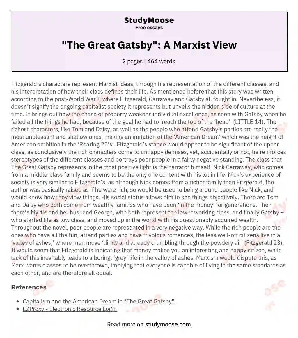 "The Great Gatsby": A Marxist View