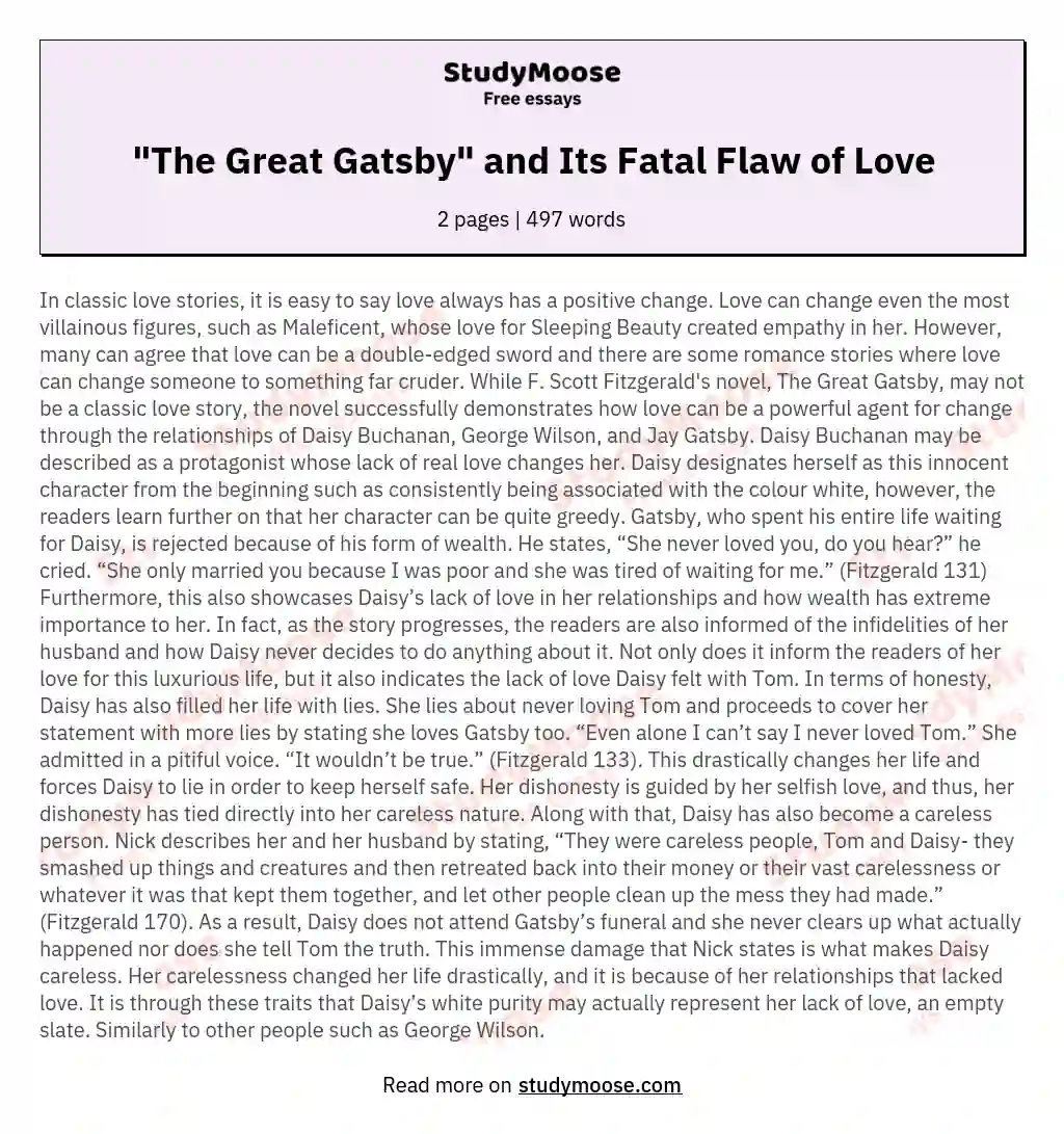 "The Great Gatsby" and Its Fatal Flaw of Love
