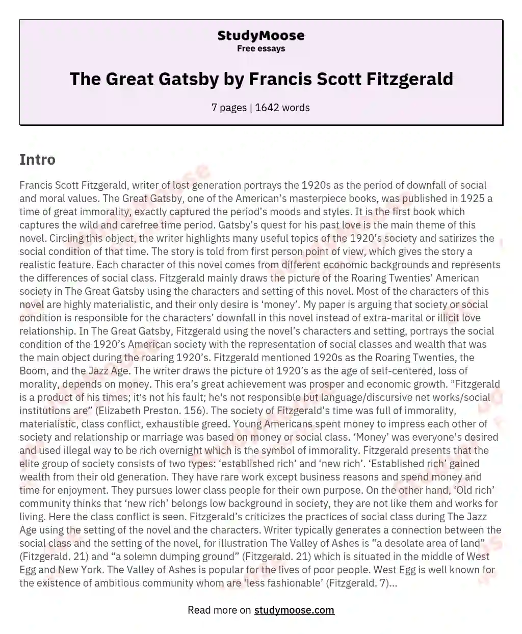 moral values in the great gatsby