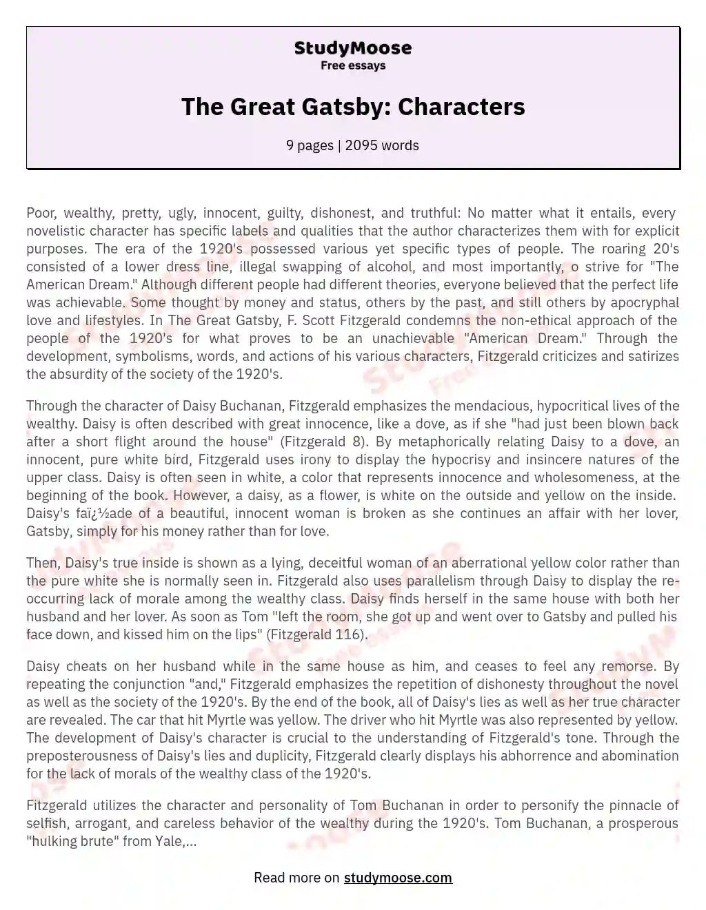 The Great Gatsby: Characters essay