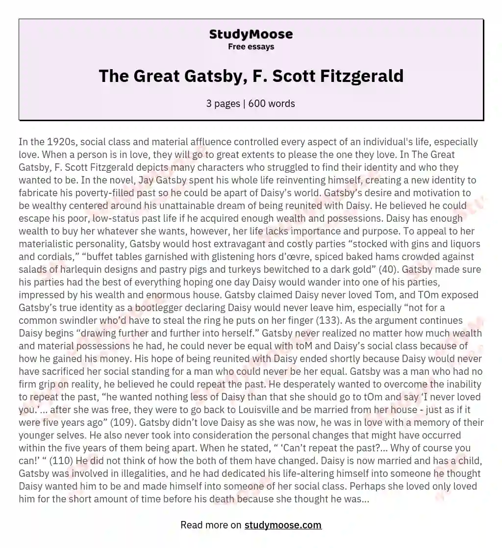 The Great Gatsby, F. Scott Fitzgerald essay