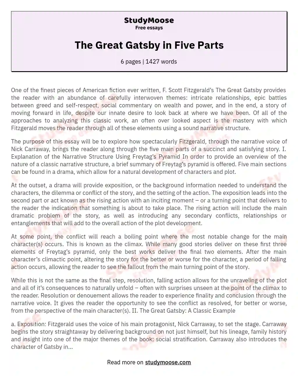 The Great Gatsby in Five Parts essay