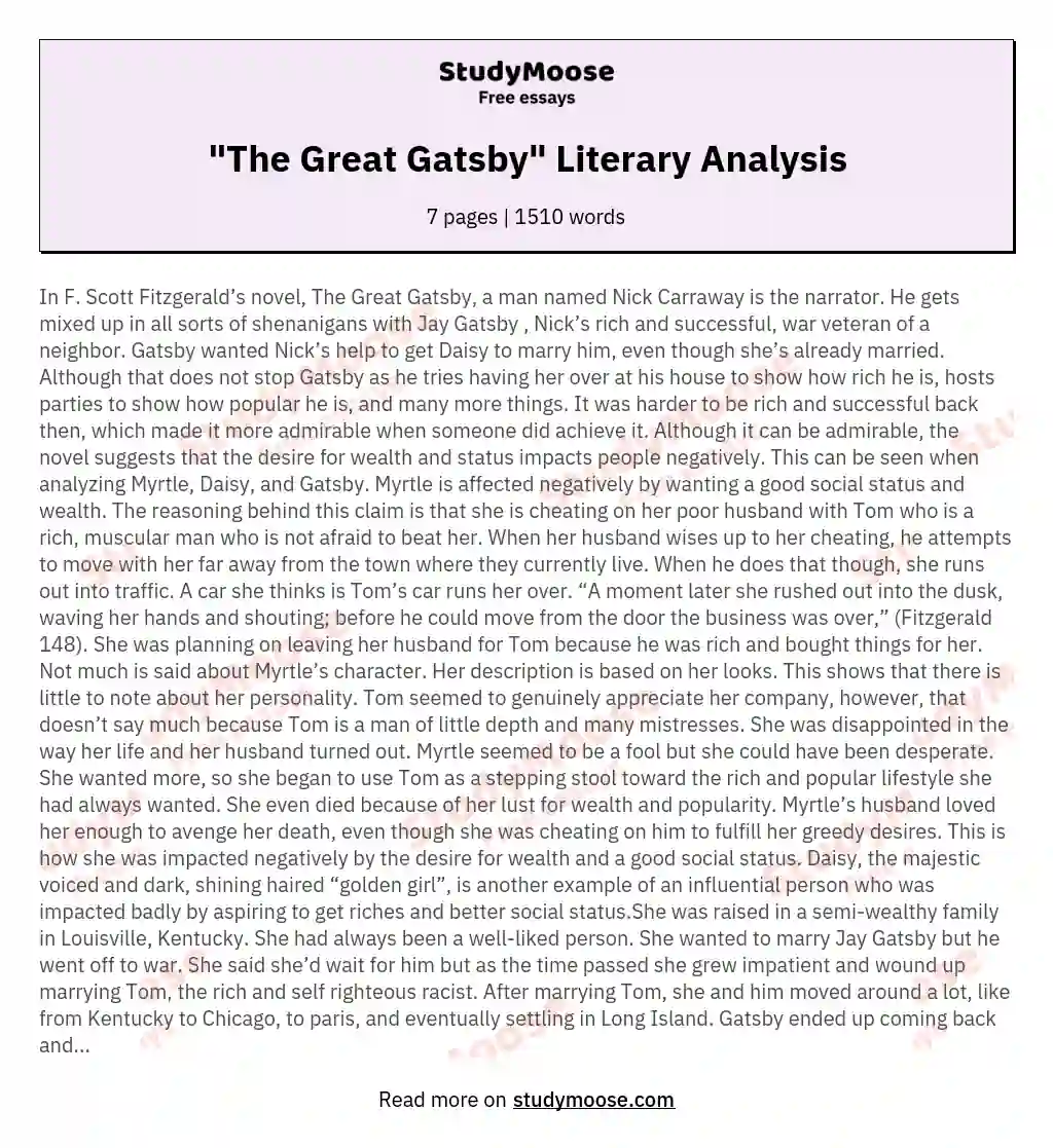 "The Great Gatsby" Literary Analysis