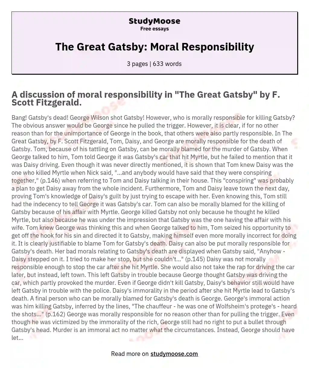 The Great Gatsby: Moral Responsibility