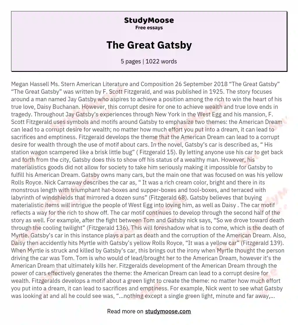 The Great Gatsby essay