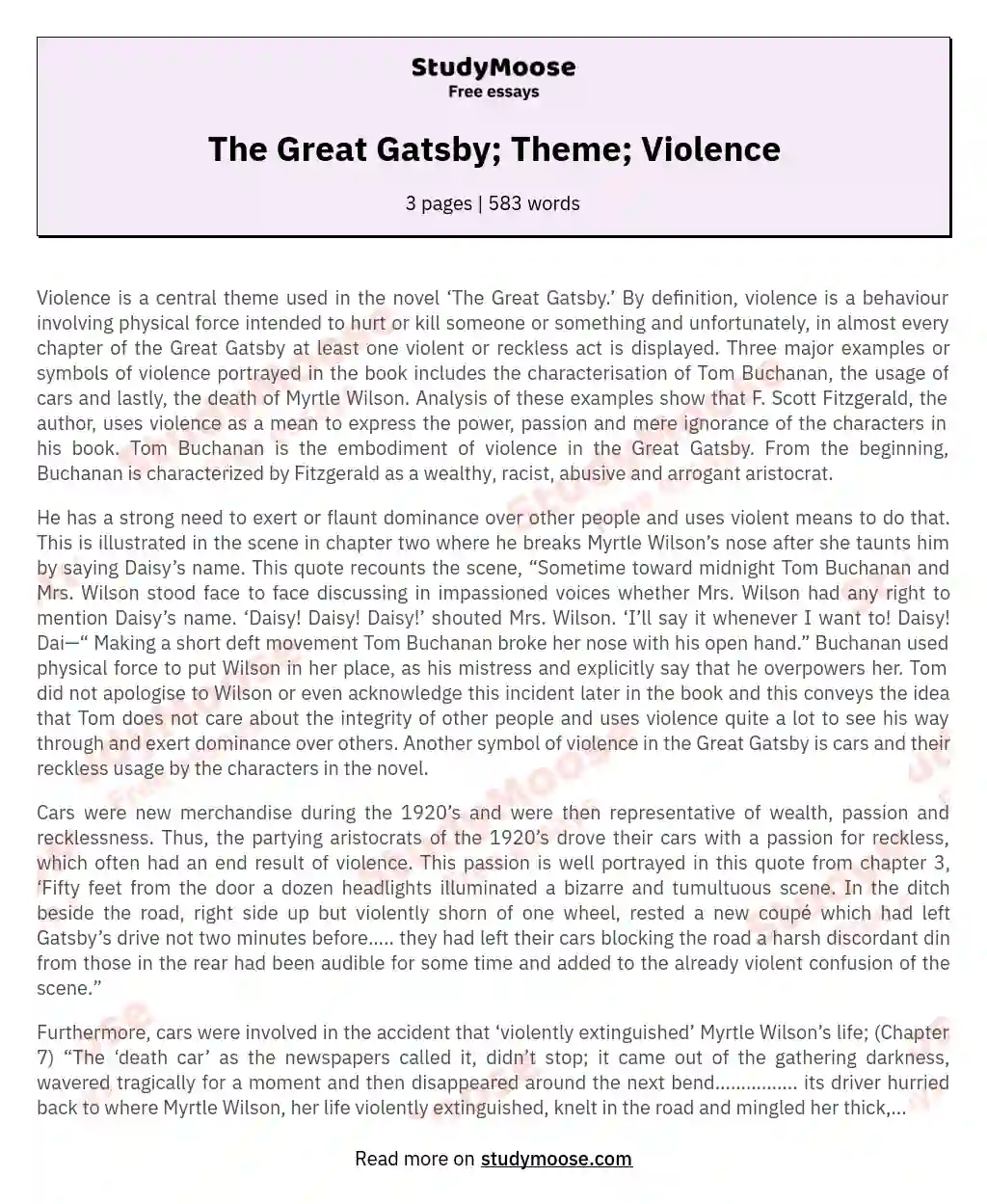 The Great Gatsby; Theme; Violence