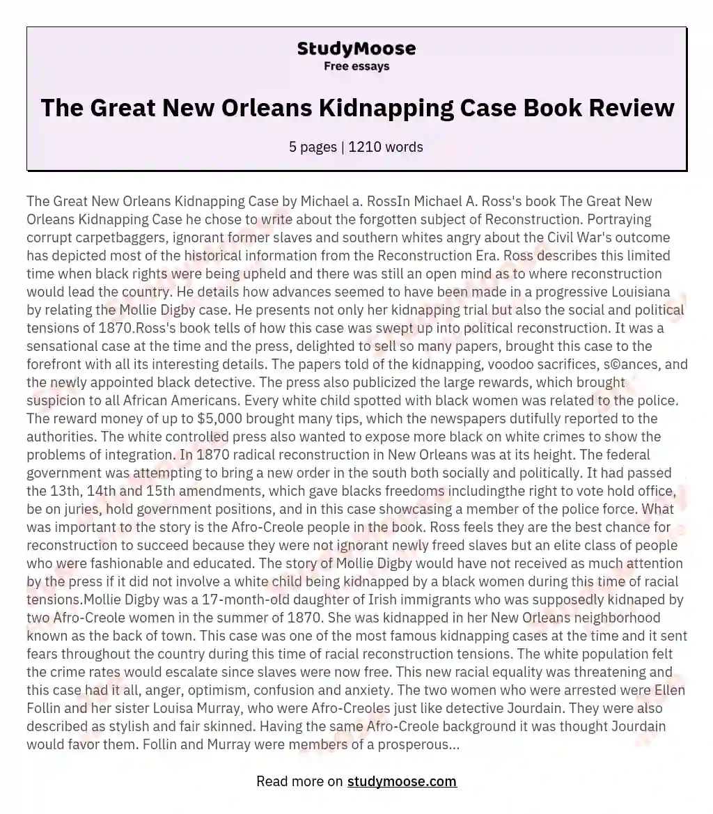The Great New Orleans Kidnapping Case Book Review essay