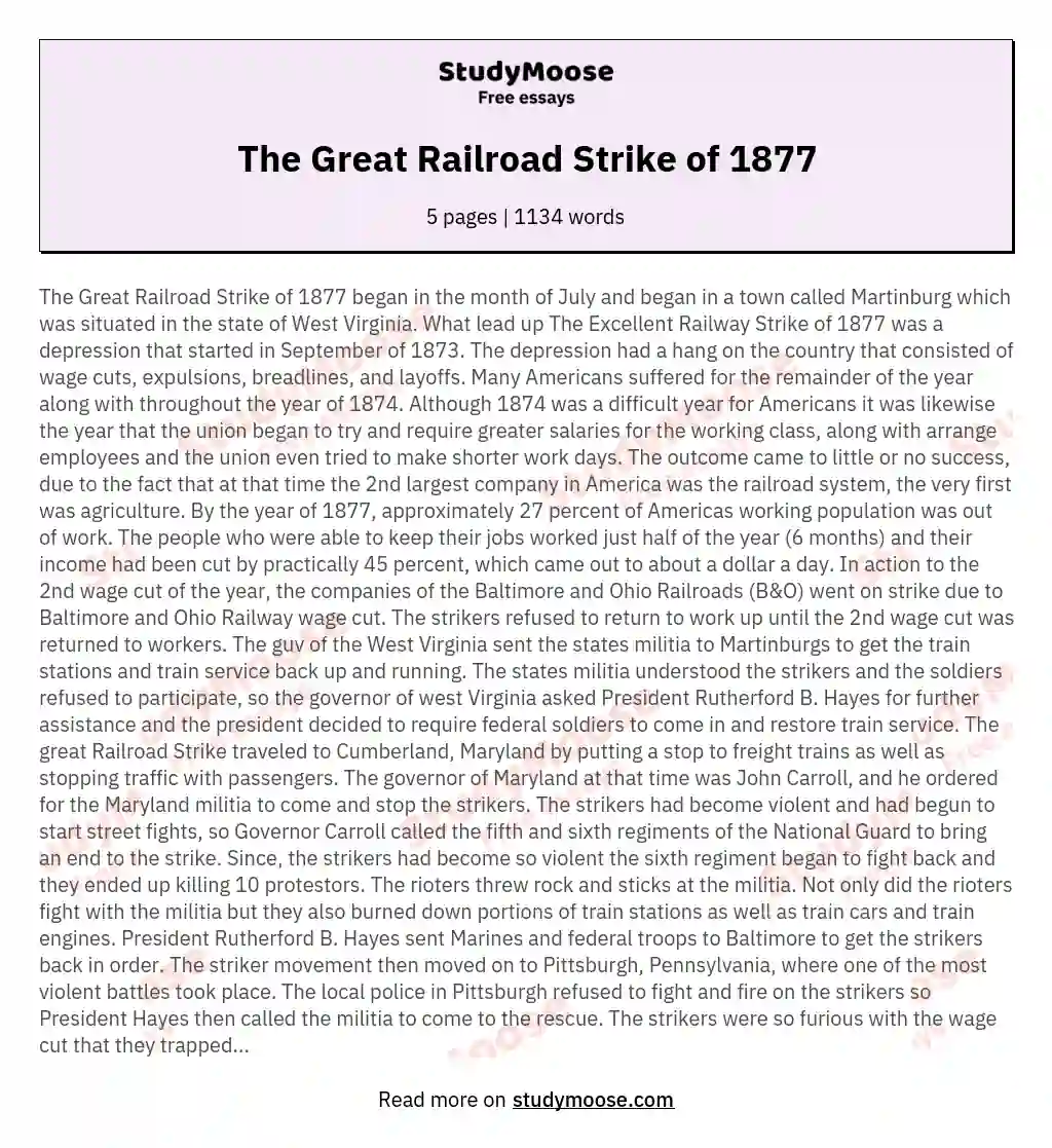 The Great Railroad Strike of 1877