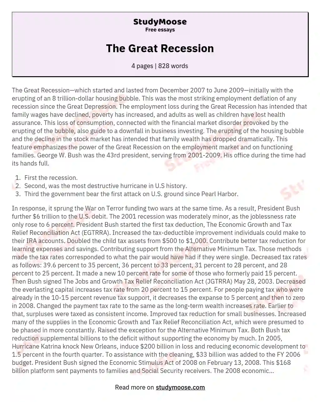 The Great Recession essay