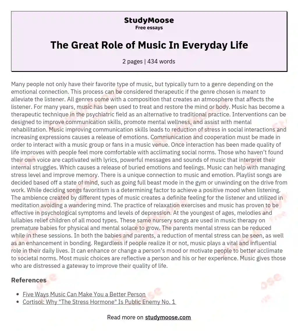 The Great Role of Music In Everyday Life essay
